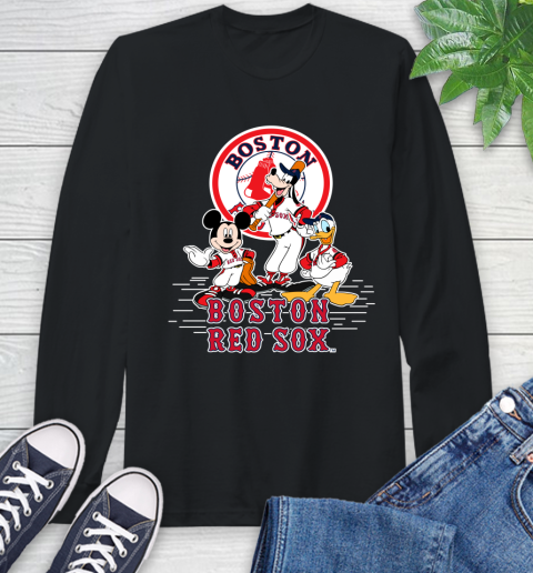 MLB Boston Red Sox Mickey Mouse Donald Duck Goofy Baseball T Shirt Long Sleeve T-Shirt