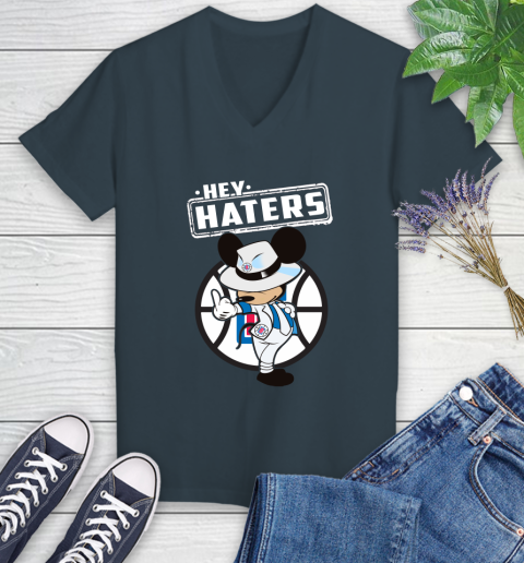 NBA Hey Haters Mickey Basketball Sports Los Angeles Clippers Women's V-Neck T-Shirt 8