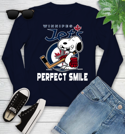 NHL Winnipeg Jets Snoopy Perfect Smile The Peanuts Movie Hockey T Shirt Youth Long Sleeve 2