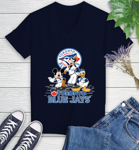 MLB Toronto Blue Jays Mickey Mouse Donald Duck Goofy Baseball T Shirt  Women's V-Neck T-Shirt