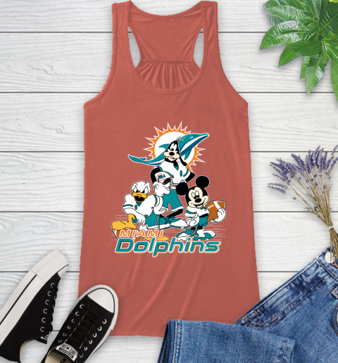 NFL Miami Dolphins Mickey Mouse Donald Duck Goofy Football Shirt Racerback Tank 3
