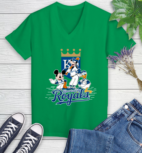 MLB Kansas City Royals Mickey Mouse Donald Duck Goofy Baseball T Shirt Women's V-Neck T-Shirt 5