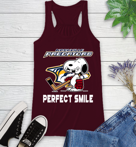 NHL Nashville Predators Snoopy Perfect Smile The Peanuts Movie Hockey T Shirt Racerback Tank 2