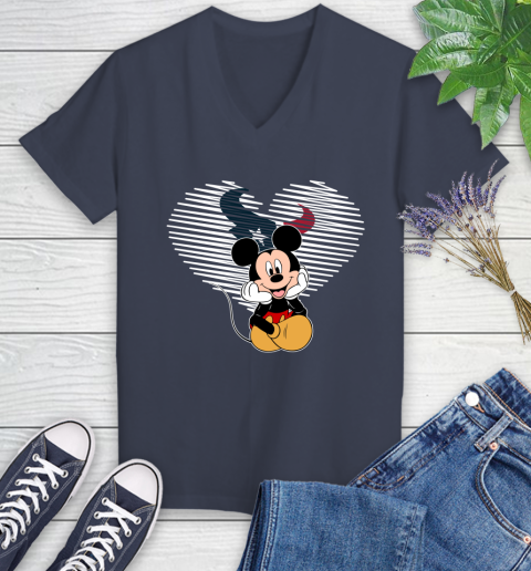 NFL Houston Texans The Heart Mickey Mouse Disney Football T Shirt_000 Women's V-Neck T-Shirt 12