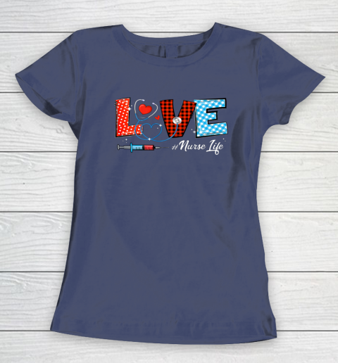 Love Nurselife Valentine Nurse Leopard Print Plaid Heart Women's T-Shirt 8