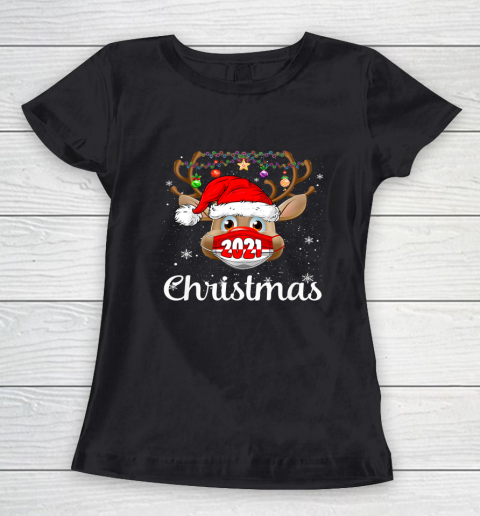 Christmas 2021 Mask Rudolph Reindeer Matching Family Women's T-Shirt