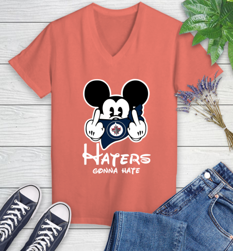 NHL Winnipeg Jets Haters Gonna Hate Mickey Mouse Disney Hockey T Shirt Women's V-Neck T-Shirt 6