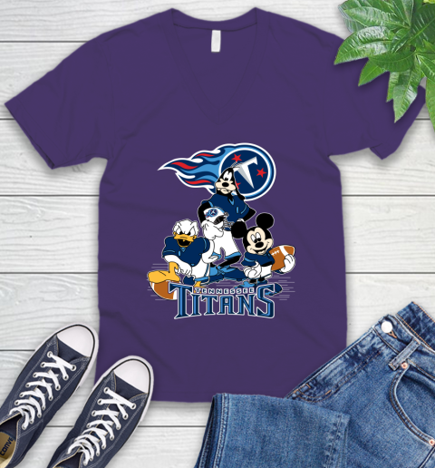 NFL Tennessee Titans Mickey Mouse Donald Duck Goofy Football Shirt V-Neck T-Shirt 9