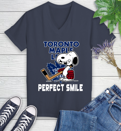 NHL Toronto Maple Leafs Snoopy Perfect Smile The Peanuts Movie Hockey T Shirt Women's V-Neck T-Shirt 12