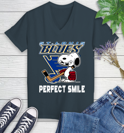 NHL St.Louis Blues Snoopy Perfect Smile The Peanuts Movie Hockey T Shirt Women's V-Neck T-Shirt 8