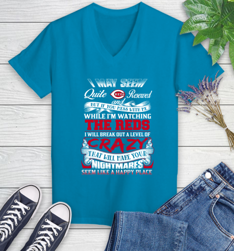 Cincinnati Reds MLB Baseball Don't Mess With Me While I'm Watching My Team Women's V-Neck T-Shirt 7