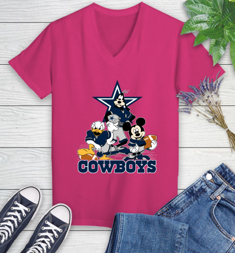 NFL Dallas Cowboys Mickey Mouse Donald Duck Goofy Football Shirt Women's V-Neck T-Shirt 9