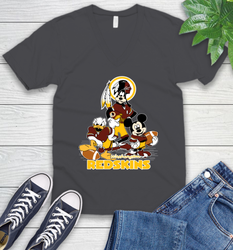 NFL Washington Redskins Mickey Mouse Donald Duck Goofy Football Shirt V-Neck T-Shirt 4