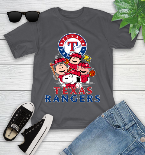 MLB Texas Rangers Snoopy Charlie Brown Woodstock The Peanuts Movie Baseball T Shirt Youth T-Shirt 6