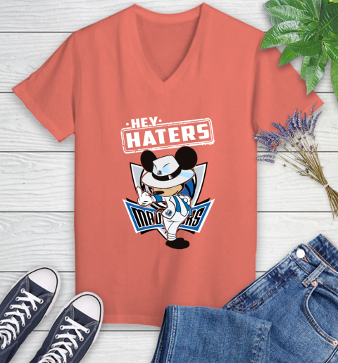 NBA Hey Haters Mickey Basketball Sports Dallas Mavericks Women's V-Neck T-Shirt 6
