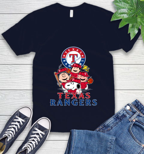 MLB Texas Rangers Snoopy Charlie Brown Woodstock The Peanuts Movie Baseball T Shirt V-Neck T-Shirt 2