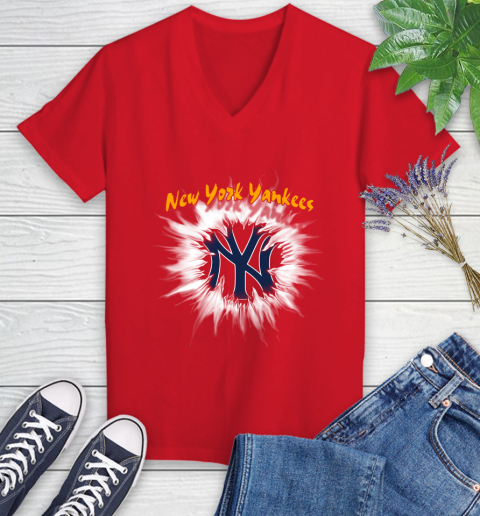 New York Yankees MLB Baseball Adoring Fan Rip Sports Women's V-Neck T-Shirt 11