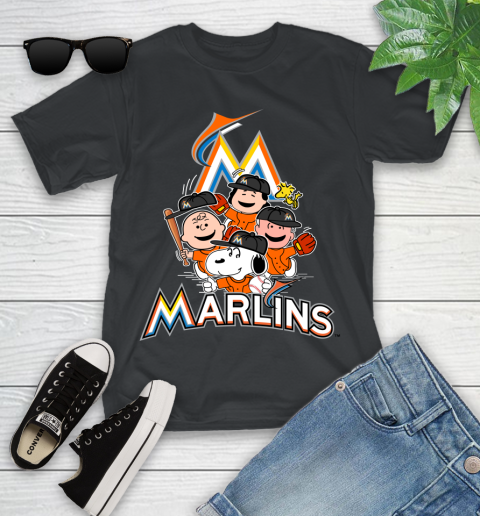MLB Miami Marlins Snoopy Charlie Brown Woodstock The Peanuts Movie Baseball T Shirt Youth T-Shirt