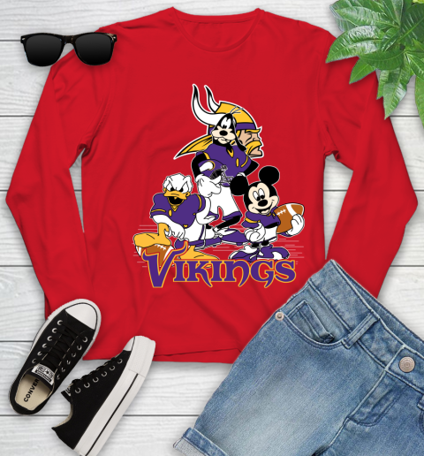 NFL Minnesota Vikings Mickey Mouse Donald Duck Goofy Football Shirt Youth Long Sleeve 11