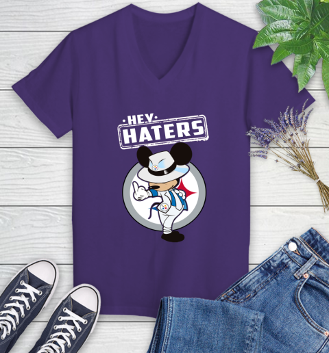 NFL Hey Haters Mickey Football Sports Pittsburgh Steelers Women's V-Neck T-Shirt 3