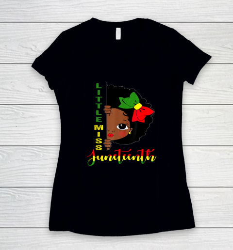 Black Girl, Women Shirt Little Miss Juneteenth Girl Toddler Black History Month Women's V-Neck T-Shirt