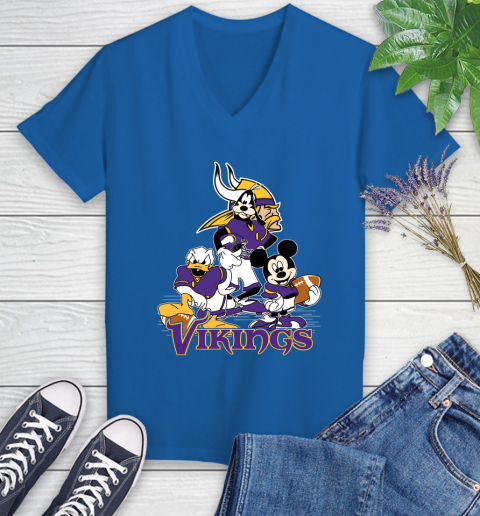 NFL Minnesota Vikings Mickey Mouse Donald Duck Goofy Football Shirt Women's V-Neck T-Shirt 10