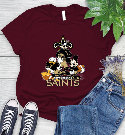 NFL New Orleans Saints Mickey Mouse Donald Duck Goofy Football Shirt Women's T-Shirt 7