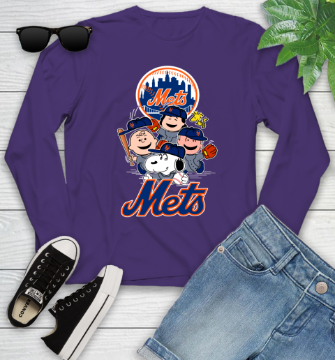 MLB New York Mets Snoopy Charlie Brown Woodstock The Peanuts Movie Baseball T Shirt Youth Long Sleeve 4