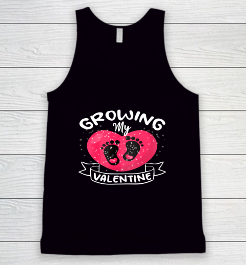 Womens Growing My Valentine literally pregnant shirt Pregnancy Wife Tank Top