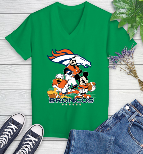 NFL Denver Broncos Mickey Mouse Donald Duck Goofy Football Shirt Women's V-Neck T-Shirt 5