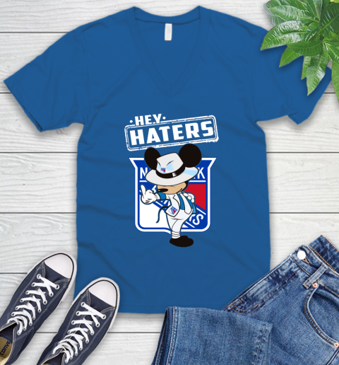 NHL Hey Haters Mickey Hockey Sports New York Rangers V-Neck T-Shirt 5