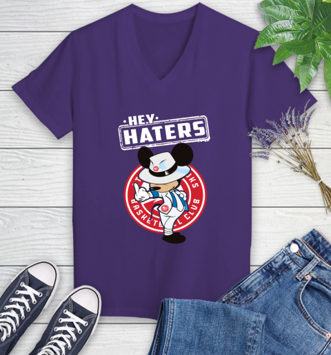 NBA Hey Haters Mickey Basketball Sports Atlanta Hawks Women's V-Neck T-Shirt 3