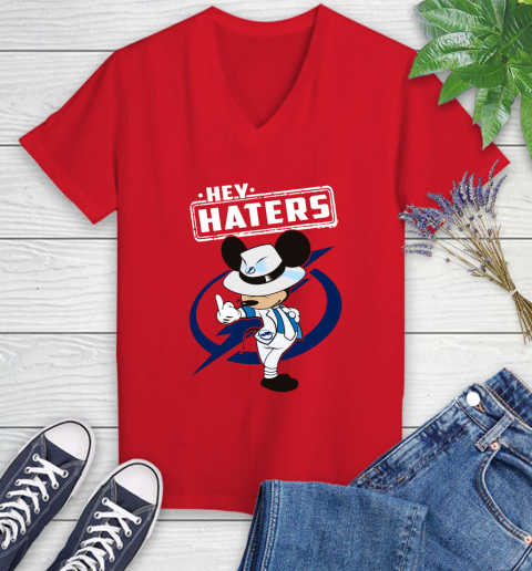 NHL Hey Haters Mickey Hockey Sports Tampa Bay Lightning Women's V-Neck T-Shirt 11