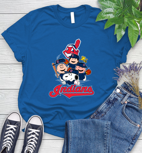 MLB Cleveland Indians Snoopy Charlie Brown Woodstock The Peanuts Movie Baseball T Shirt_000 Women's T-Shirt 12