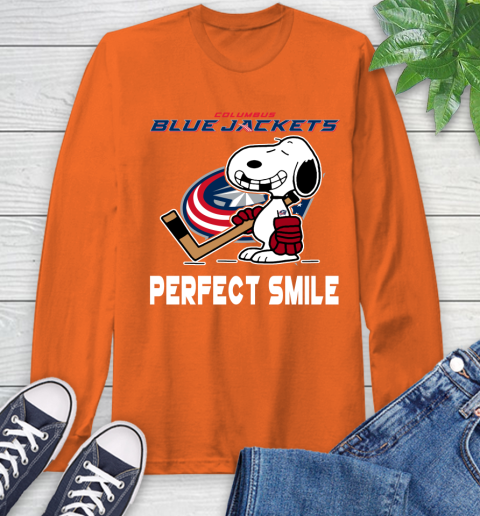 NHL Columbus Blue Jackets Snoopy Perfect Smile The Peanuts Movie Hockey T Shirt Long Sleeve T-Shirt 4