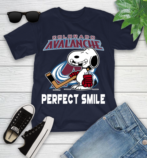NHL Colorado Avalanche Snoopy Perfect Smile The Peanuts Movie Hockey T Shirt Youth T-Shirt 2