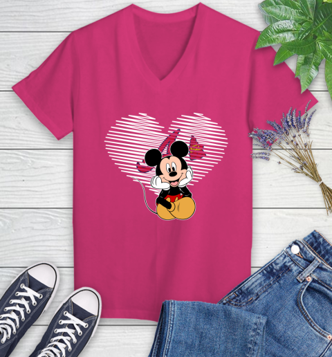 MLB Atlanta Braves The Heart Mickey Mouse Disney Baseball T Shirt_000 Women's V-Neck T-Shirt 9