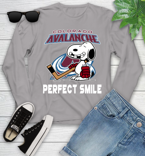 NHL Colorado Avalanche Snoopy Perfect Smile The Peanuts Movie Hockey T Shirt Youth Long Sleeve 5