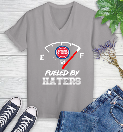 Detroit Pistons NBA Basketball Fueled By Haters Sports Women's V-Neck T-Shirt 4