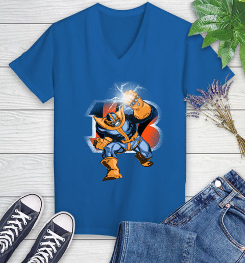 Cincinnati Bengals NFL Football Thanos Avengers Infinity War Marvel Women's V-Neck T-Shirt 10