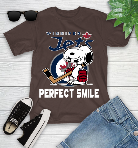 NHL Winnipeg Jets Snoopy Perfect Smile The Peanuts Movie Hockey T Shirt Youth T-Shirt 7