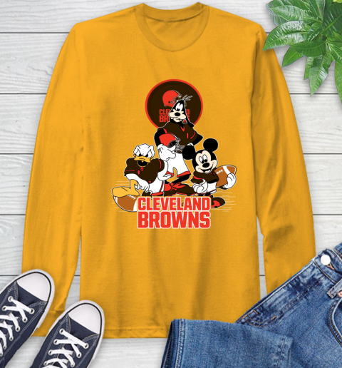NFL Cleveland Browns Mickey Mouse Donald Duck Goofy Football Shirt Long Sleeve T-Shirt 2
