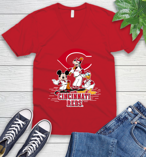 MLB Cincinnati Reds Mickey Mouse Donald Duck Goofy Baseball T Shirt V-Neck T-Shirt 6