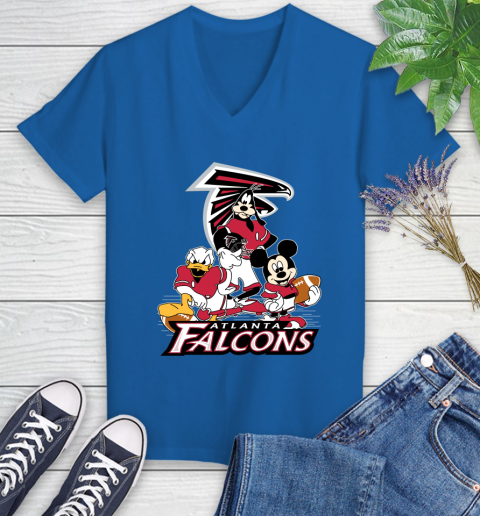 NFL Atlanta Falcons Mickey Mouse Donald Duck Goofy Football Shirt Women's V-Neck T-Shirt - Image 11
