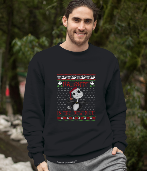Nightmare Before Christmas Ugly Sweater T Shirt, Jack Skellington T Shirt, Naughty Is The New Nice Tshirt, Christmas Gifts