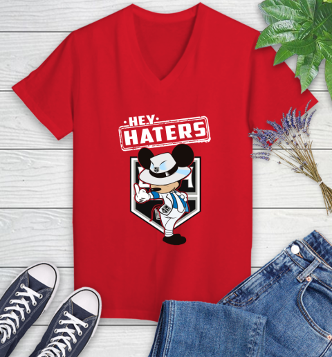 NHL Hey Haters Mickey Hockey Sports Los Angeles Kings Women's V-Neck T-Shirt 11