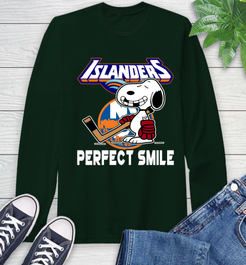 NHL New York Islanders Snoopy Perfect Smile The Peanuts Movie Hockey T Shirt Long Sleeve T-Shirt 7