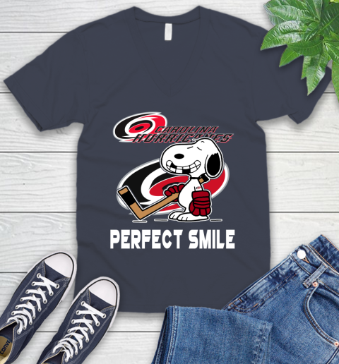 NHL Carolina Hurricanes Snoopy Perfect Smile The Peanuts Movie Hockey T Shirt V-Neck T-Shirt 8