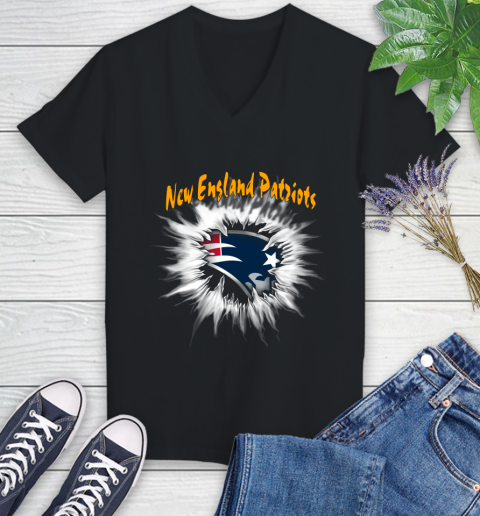 New England Patriots NFL Football Adoring Fan Rip Sports Women's V-Neck T-Shirt