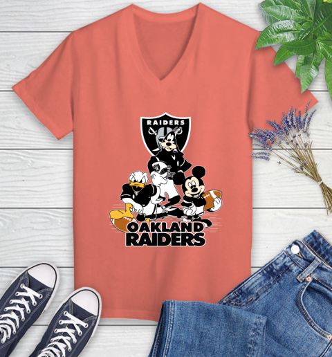 NFL Oakland Raiders Mickey Mouse Donald Duck Goofy Football Shirt Women's V-Neck T-Shirt 6